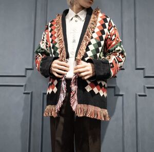 USA VINTAGE ETHNIC PATTERNED DESIGN CARDIGAN/アメリカ古着エスニック柄デザインカーディガン