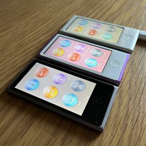 【Apple アップル】iPod nano 第7世代 ME971LL グレー / MD479J パープル / MD480J シルバー 16GB 3台セット まとめ売り 追跡付き送料無料