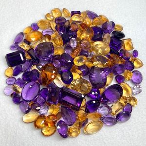 1円〜!!大量!!◆天然アメジスト・シトリンおまとめ1000ct◆n 約200g ルース 裸石 宝石 amethyst citrine 黄水晶 w5 C12