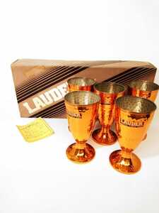 純銅製　ゴブレット　5客セット　グラス　LAUDER ビンテージ 酒器　ビア　レトロ　美品　（検索）　ビール　カクテル　ワイン　銅製　金属