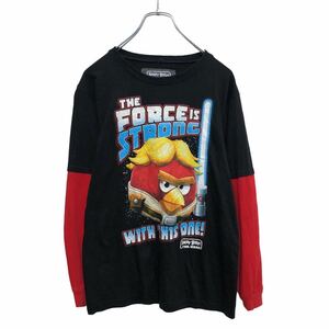 ANGRY BIRDS × STAR WARS レイヤード 長袖 プリント Tシャツ ユースサイズ 14/16 160～ ブラック レッド 古着卸 アメリカ仕入 a503-6897