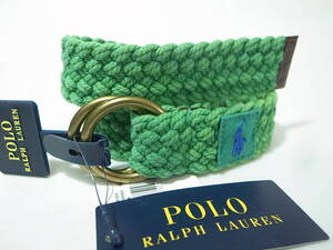 【送料無料 即決】 POLO RALPH LAUREN O-RING BELT 編み込み Oリング ベルト GREEN 緑 グリーン サイズL 新品タグ付き ポロ ラルフローレン