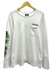 STUSSY (ステューシー) 刺繍ベビーウェイト L/SポケTee ロンT M ホワイト メンズ /036