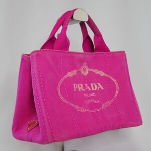 【極美品 ゴールド金具】PRADA プラダ カナパS ミニ トートバッグ ハンドバッグ キャンバス ピンク 三角ロゴプレート Lampo 白タグ 