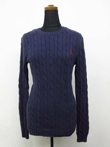 t5397　ラルフローレン　コットンセーター　ニット　キッズ/レディース　ケーブル編み　ネイビー　サイズXS(155/80A)　RALPH LAUREN