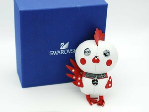 ■【YS-1】スワロフスキー Swarovski ニワトリ ■ クリスタル × レザー ホワイト × レッド系 全長約13cm ■ 訳あり 【同梱可能商品】■C