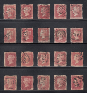【イギリス(QV)】1854年～ペニーレッド（スター）使用済みクラシック切手20枚大量まとめてロット！希少！！(7JYQPhNwTD)