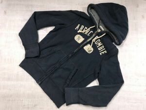 アバクロンビー＆フィッチ Abercrombie&Fitch アメカジ 古着 ビンテージ風ロゴワッペン ジップアップ スウェットパーカー メンズ M 紺