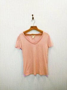 LU0393 ○送料無料 古着 FOREVER21 フォーエバー21 レディース 半袖 Tシャツ Mサイズ ピンク Vネック 伸縮性 シンプル 薄手 襟広め 夏