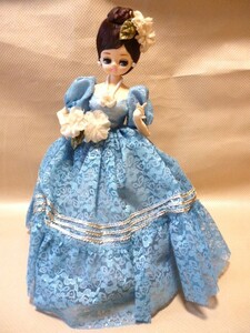 昭和レトロ ポーズ人形 フランス人形 S.S.Doll ドール ブルーのレース ドレス パール風アクセサリー