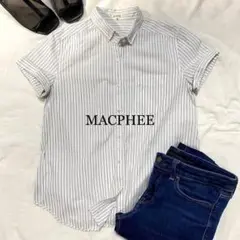 マカフィーMACPHEE フレンチスリーブストライプシャツ 白ホワイト38