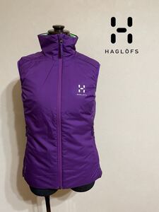 【美品】 HAGLOFS ホグロフス アウトドア レディース 中わた ベスト トップス ジャケット サイズXXS パープル 黄緑