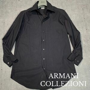 ARMANI COLLEZIONI アルマーニコレツィオーニ ボタンダウン ストライプ 長袖 ドレス カジュアル ビジネス シャツ 羽織 ブラック 黒