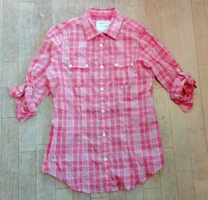 ★即決★American Eagle・アメリカンイーグル★七分袖・チェック柄シャツ★【サイズ0・S】★Pink・ピンク★レディース★コットン・美品★