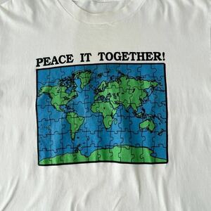 グッドプリント 80s 世界地図 ジグソーパズル Tシャツ シングルステッチ 白 ビンテージ PEACE IT TOGETHER （ 80年代 珍プリント 90s 70s