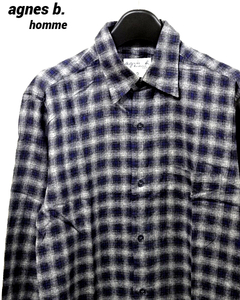 2【agnes b. homme L/S Check Shirt 00032709 Gray/Blue アニエスベー オム 長袖チェックシャツ グレー/ブルー Men