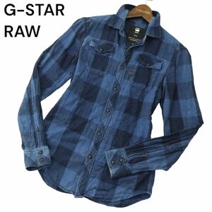 G-STAR RAW ジースター ロウ 【LANDOH SHIRT L/S】 ウォッシュ加工 長袖 ワーク インディゴ チェック シャツ Sz.XXS メンズ　A4T05665_5#C