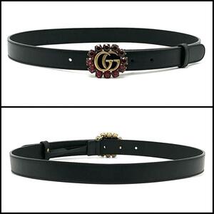 【75-85cm・超美品】グッチ　GUCCI　レディース　ベルト　GG　クリスタル　レザー