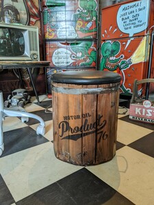 木樽型 収納スツール ちょっとした腰掛けに 木製チェア クッションスツール #アメリカンヴィンテージな家 #丸形チェア #コーヒー樽 