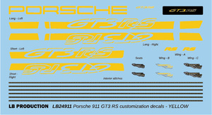 LB Production LB24911：タミヤ 1/24 ポルシェ 911 GT3 RS (992)用 黄色カスタムデカール 水転写デカールLB24911黄色