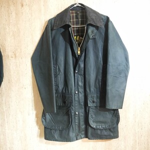 80s BARBOUR border c34 ネイビー　ターコイズ　 2クレスト バブアー　ボーダー　2クラウン　ykk棒ジップ　