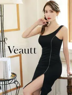 10238＊Veautt＊ラインビジューシンプルミディアムドレスbkXS