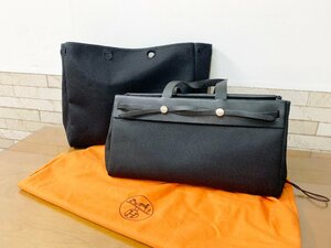 HERMES エルメス トートバッグ 黒 エールカバス 替えバッグ レザー 2WAY 肩掛け 無地 キャンバス ブラック 鞄 バッグ ヴィンテージ