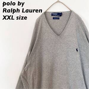 90s ポロバイラルフローレン　ニット　セーター　無地　ポニーロゴ　男女兼用　ユニセックス　Ralph Lauren XXLサイズ　大きいサイズ