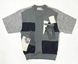 衝撃プライス！【韓国製モデル！】【ZEALZIP】切り替えデザイン 半袖トップス【サイズM】グレー 刺繍 N-U66