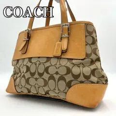 美品COACH　コーチ ハンドバッグ　シグネチャー キャンバス レザー 6892