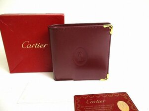 【未使用保管品】 カルティエ Cartier マスト ドゥ カルティエ カーフスキン 2つ折り 財布 コンパクト財布 メンズ レディース