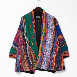 TH9228//*クージー/COOGI*メンズS/3D編み/マルチカラー/クレイジーパターン/ウールニットカーディガン/ポケット+裏地つき