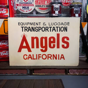 ★LOS ANGELES ANGELS TRANSPORTATION MDF 手描き木製看板 ビンテージ エンゼルス LA ロサンゼルス シャビー アート看板