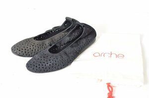 2539-24C0215★アルシュ arche★難あり 訳あり品 バレエシューズ 36(23cm) 黒ブラック パンチングデザイン