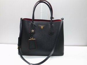 美品☆正規【PRADA】プラダ ２WAY サフィアーノ レザー 1BG775 ショルダーハンド 黒