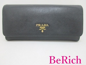 プラダ 二つ折り 長財布 1M1132 サフィアーノ レザー 黒 ブラック ピンク レザー PRADA ロング ウォレット 【中古】bs3031