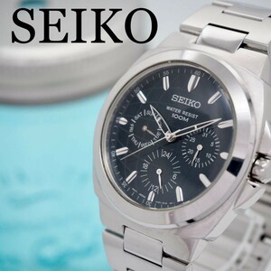 24 SEIKO セイコー時計　メンズ腕時計　トリプルカレンダー　ブラック