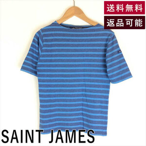 セントジェームス SAINT JAMES 半袖カットソー 青×水色 Ｔシャツ ボーダー XXS E0630I008-E0705 中古 古着