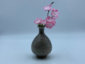 □★【保管品】陶楽 陶器 華紋はんこ １輪挿し 花器 (S0313)