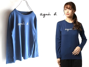 ネコポス対応 agnes b. アニエスベー 2019SS S137 TS ロゴプリント コットン カットソー ロンT 長袖Tシャツ T1 青 ブルー 日本製