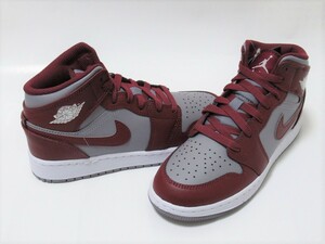 NIKE AIR JORDAN 1 MID GS エンジ グレー 24cm ナイキ エアジョーダン 1 ミッド スニーカー ジュニア レディース レッド DQ8423-615