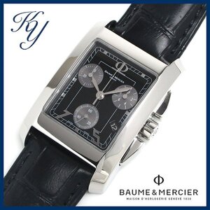 1円～ 3ヶ月保証付き 磨き済み 美品 本物 人気 BAUME&MERCIER ボーム＆メルシエ ハンプトン クロノグラフ 革ベルト ブラック メンズ 時計