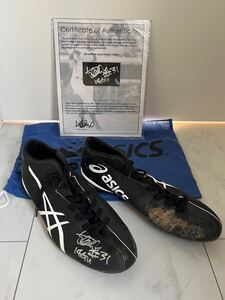 お宝 イチロー 実使用直筆サイン入りスパイク 2014年ニューヨークヤンキース 証明書付 Ichiro game used asics home cleats MLB 野球殿堂