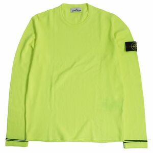 美品□STONE ISLAND/ストーンアイランド 641556989 ロゴワッペン付き コットン100％ 長袖ニット/セーター ネオンイエロー L 伊製 正規品