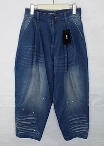 T3863[ほぼ未使用]glamb(グラム)Billy knit denim ビリーニット デニム パンツ ワイド 3タック テーパード GB17WT/P02 0サイズ タグ付