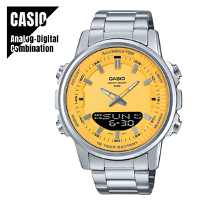 CASIO カシオ Analog-Digital Combination アナデジ AMW-880D-9A 腕時計 メタルバンド メンズ 文字盤イエロー CASIO専用ケース付き★新品