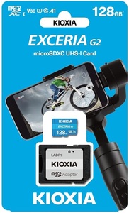 microSDXCカード 128GB キオクシア EXCERIA G2 CLASS10 UHS-I U3 V30 A1 4K対応最大読込100MB/s LMEX2L128GG2 SD変換アダプタ付 マイクロSD