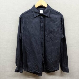 D573 TAKEO KIKUCHI タケオキクチ 長袖 シャツ 2 ネイビー マルチ 刺繍糸 総柄 ワイドカラー コットン カジュアル ワールド