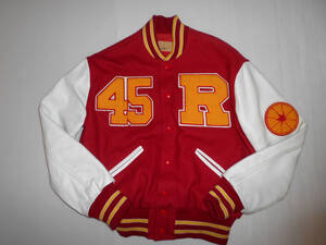 USA製☆ LETTERMAN JACKET　袖革 スタジャン　レザー 　赤×白　サイズ４０　米国製　　（２B　ハ大