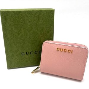 美品 GUCCI/グッチ スクリプト ミニ ウォレット 二つ折り財布 レザー ミニ財布 ライトピンク